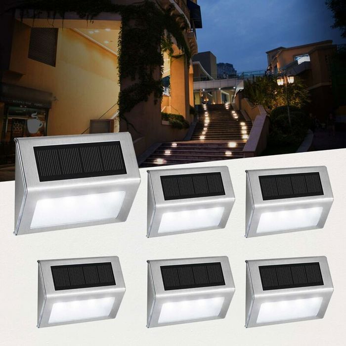 Lampes solaires 3 LED 6 pièces inox étanche pour jardin clôture