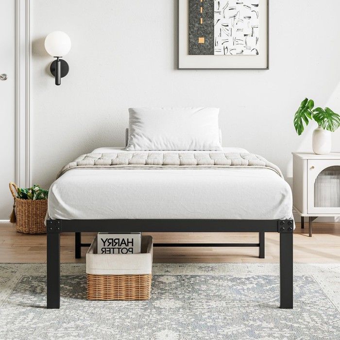 Cadre de lit 90x200 cm métal avec tête de lit structure stable montage facile adapté pour chambre damis