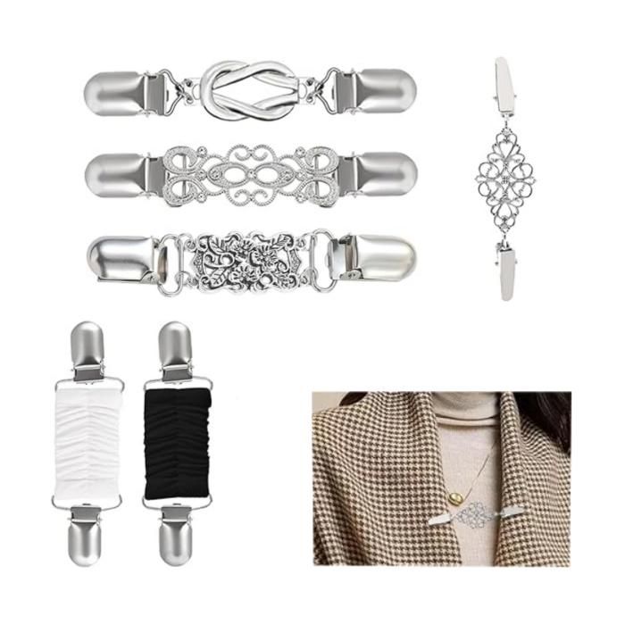 Lot de 6 clips ajustables - Pince vetement - Maintien robe chemise foulard - Accessoire mode