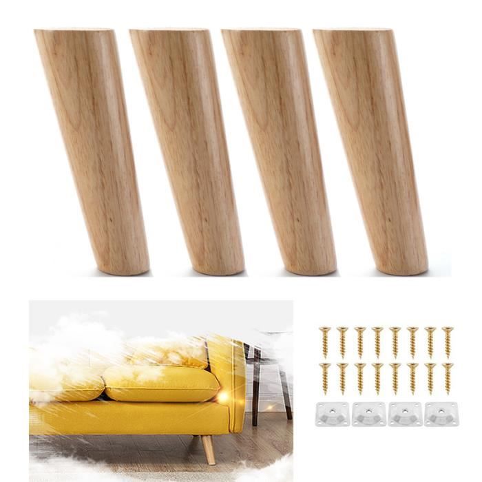 Lot de 4 Pieds de Canapé Bois Massif, Pieds de Meubles pour Fauteuil, Table de Nuit, Armoire, Tiroir(15cm,oblique)