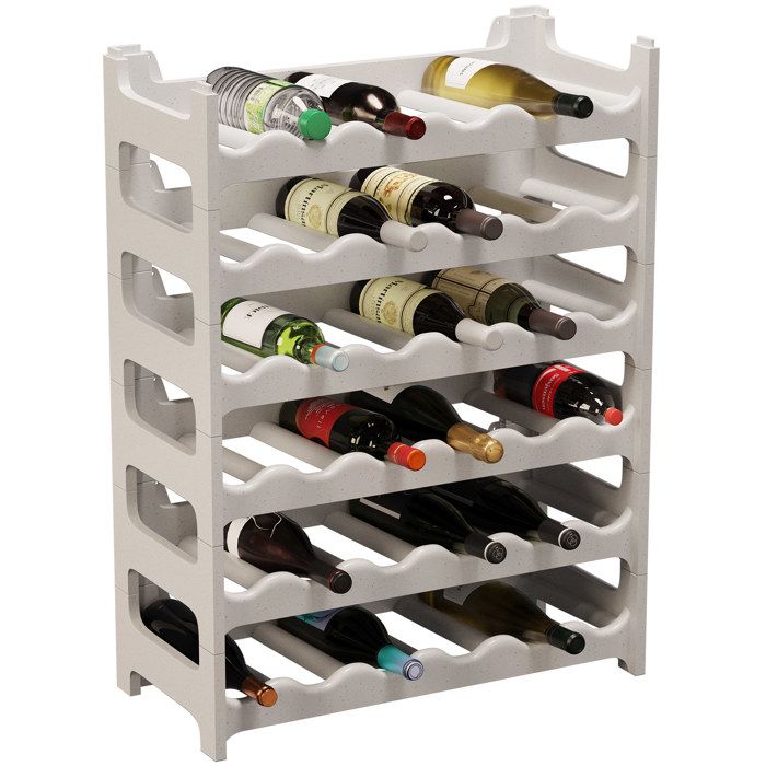 Casier à Bouteilles Empilable 36 Places - Blanc Plastique - Rangement Cave & Garage - Marque Novaliv