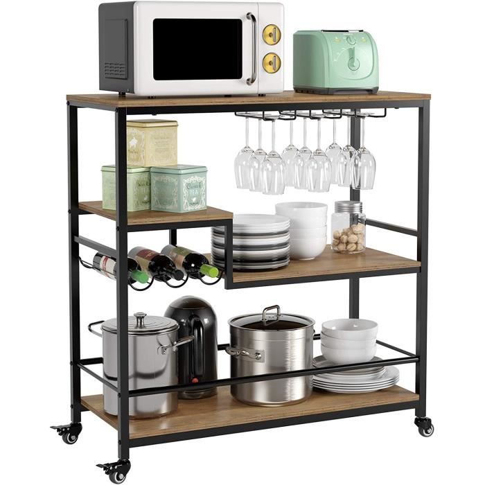 Desserte à Roulettes Noire | Chariot De Cuisine Roulant 4 Niveaux | H