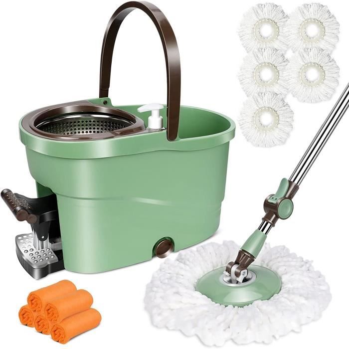 Balai à Franges et Seau Essoreur, Balai Serpillère Rotatif avec 6L Seau