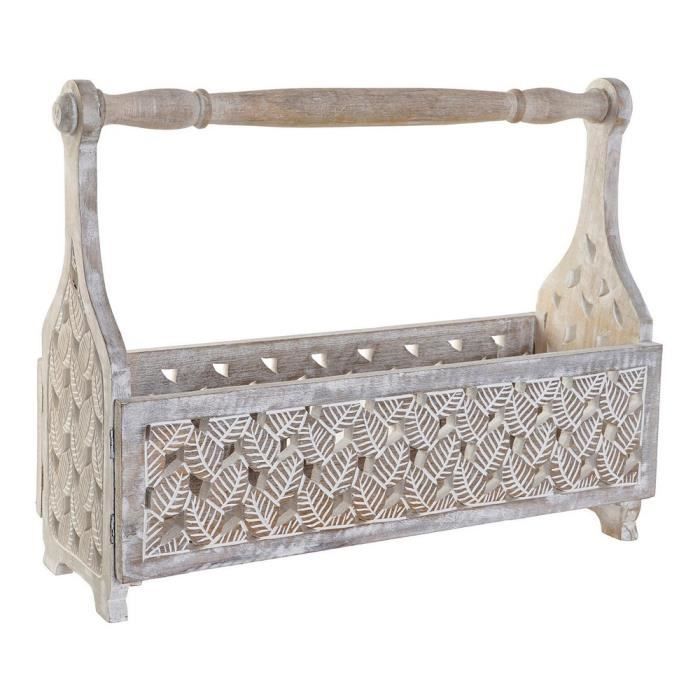 Porte-Revues En Bois Et Métal Avec Poignées - Panier Rangement 33x24x13 Cm - Bureau, Salon, Cuisine - Noir - 9
