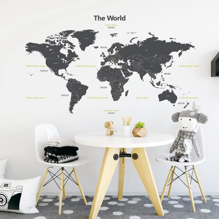 Stickers Carte du Monde Gris Globe-Trotter