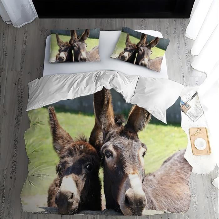 Housse de Couette 220x240 Âne, 3D Imprimée Microfibre Parure de Lit ...