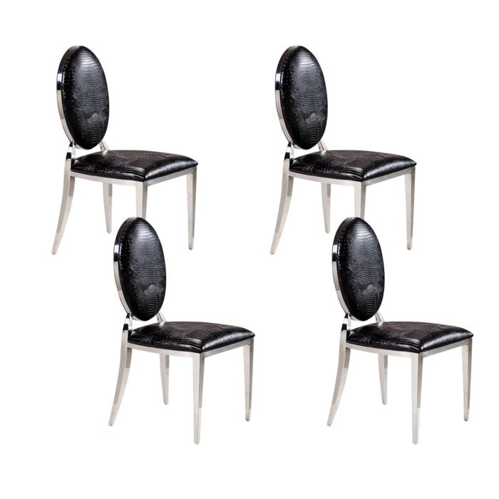 lot de 4 chaises medaillon en simili cuir croco noir