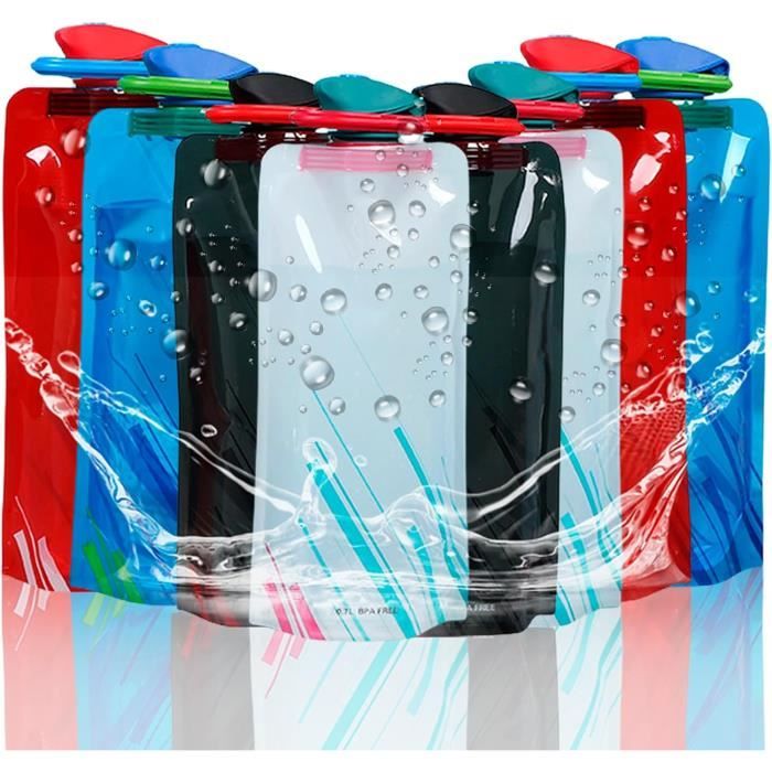 Lot De 8 Gourdes Pliables Jaunes Sport Avec Mousqueton - Bouteilles Réutilisables