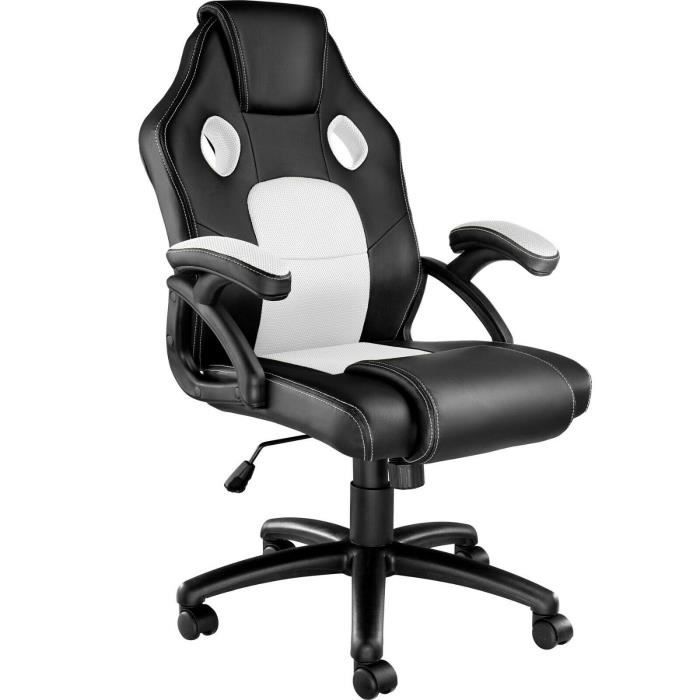 Chaise Fauteuil Siege De Bureau Racing Sport Tissu Baquet Voiture Gamer Noir Blanc Achat Vente Chaise De Bureau Soldes Sur Cdiscount Des Le 20 Janvier Cdiscount