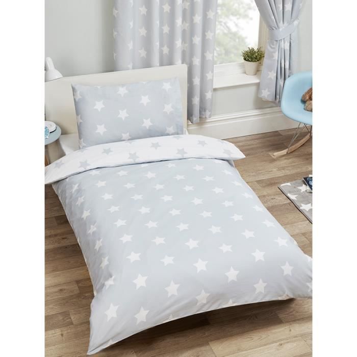 Stars Gris reverisble lit de couette couette Set Avec Assorti Taie d/'oreiller