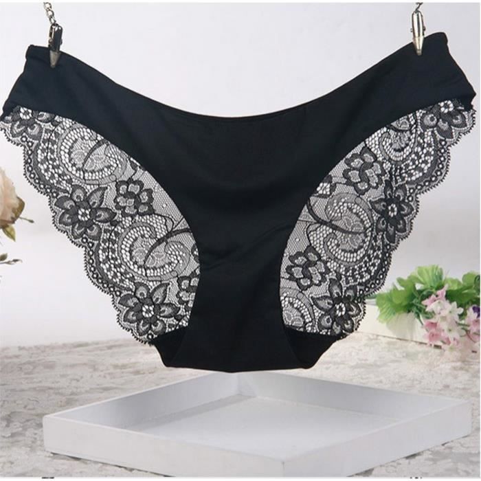 Femme - Culotte en dentelle tendance - Taille L (Noir) - Cdiscount