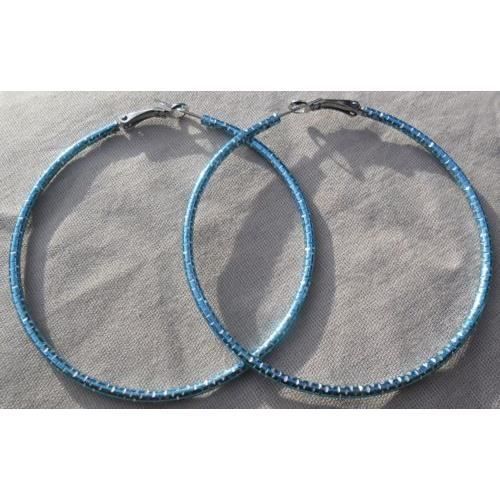 boucles d/'oreille créoles bleu finement ciselé diametre 6,5 cm Bijou fantaisie