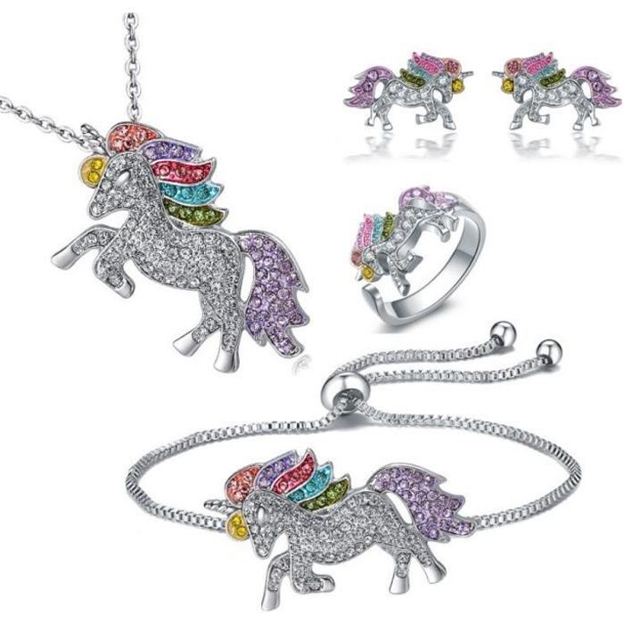 Bracelet cordon avec pendentif en argent sterling en forme de licorne rose