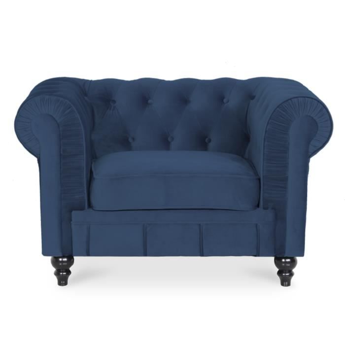 fauteuil chesterfield velours altesse bleu foncé