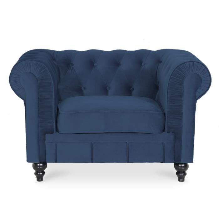 Fauteuil Chesterfield velours Altesse Bleu foncé