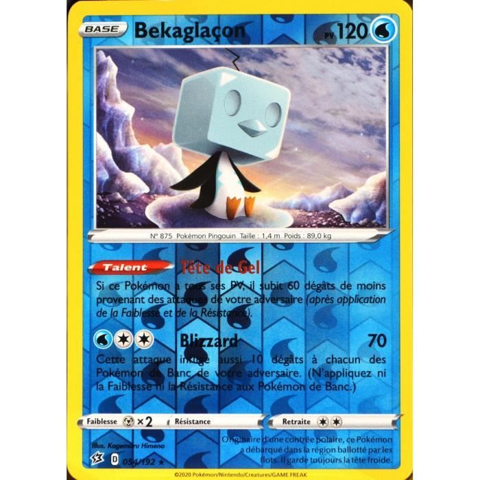 Carte Pokemon BEKAGLACON 054/192 Holo REVERSE Epée et Bouclier 2 EB02 FR NEUF