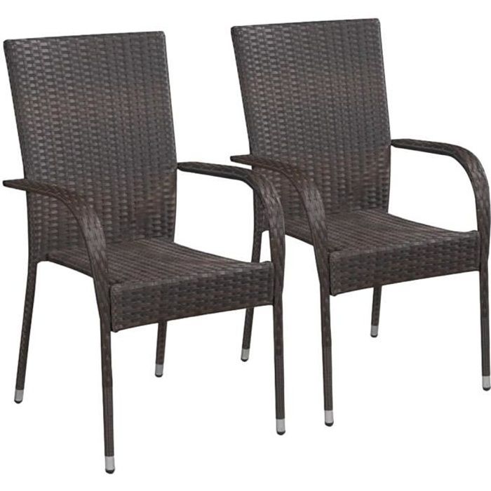 CHEZZOE Lot de 2 Chaise de jardin Design Moderne empilables Fauteuil de Jardin Chaise dextérieur Résine tressée Marron ☺68581