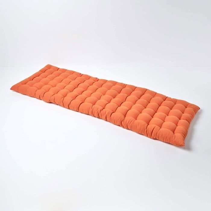 Coussin pour banc de jardin - HOMESCAPES - Terracotta – 143 x 48 x 5 cm – Matelas de sol – Coton et polyester – Extérieur Coussin pour banc de jardin - HOMESCAPES - Terracotta – 143 x 48 x 5 cm – Matelas de sol – Coton et polyester – Extérieur