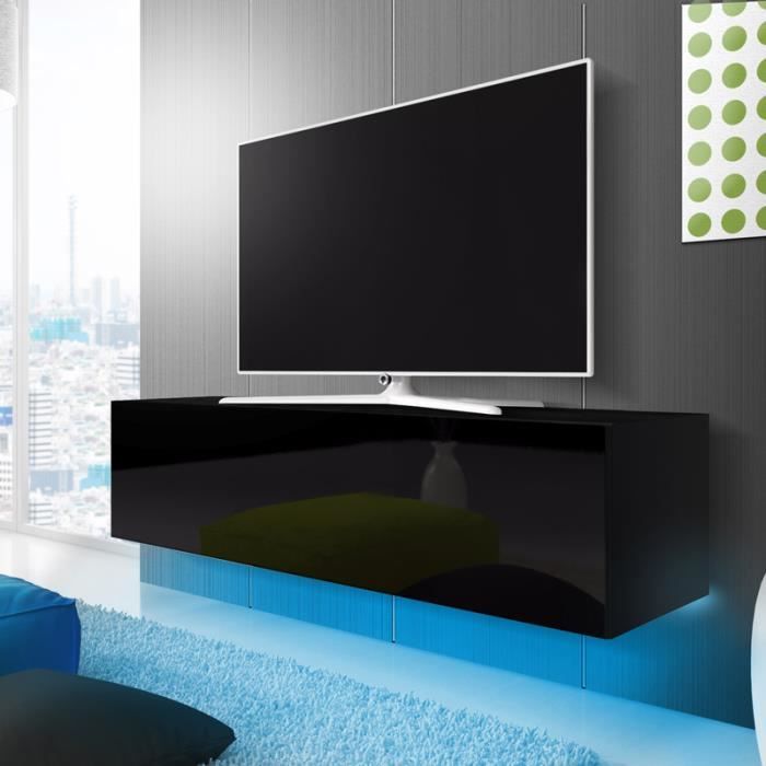 Meuble Tv Meuble De Salon Suspendu Lana 160 Cm Noir Mat Noir Brillant Avec Led Style Moderne Style Classique Achat Vente Meuble