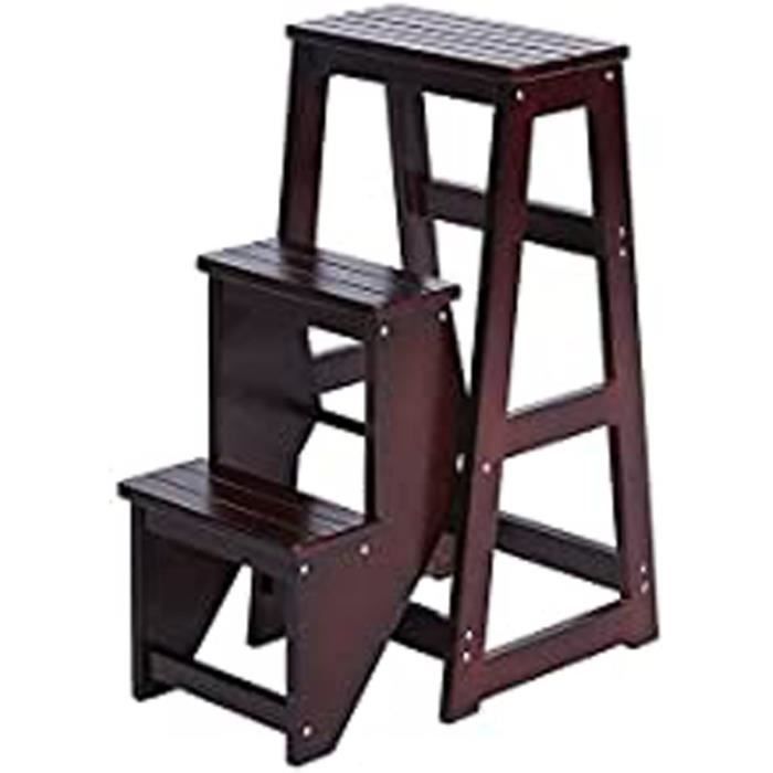 Escabeau pliable en bois à 4 marches - Portable - Multifonction - Pour la maison, la bibliothèque, le bureau
