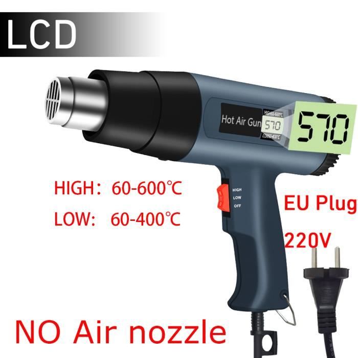 Pistolet thermique à température variable, PULDE N2030 Pistolet à air chaud  avec écran LCD numérique, température de 48,9 °C à 648,9 °C et débit d'air  réglable et 6 embouts : : Outils