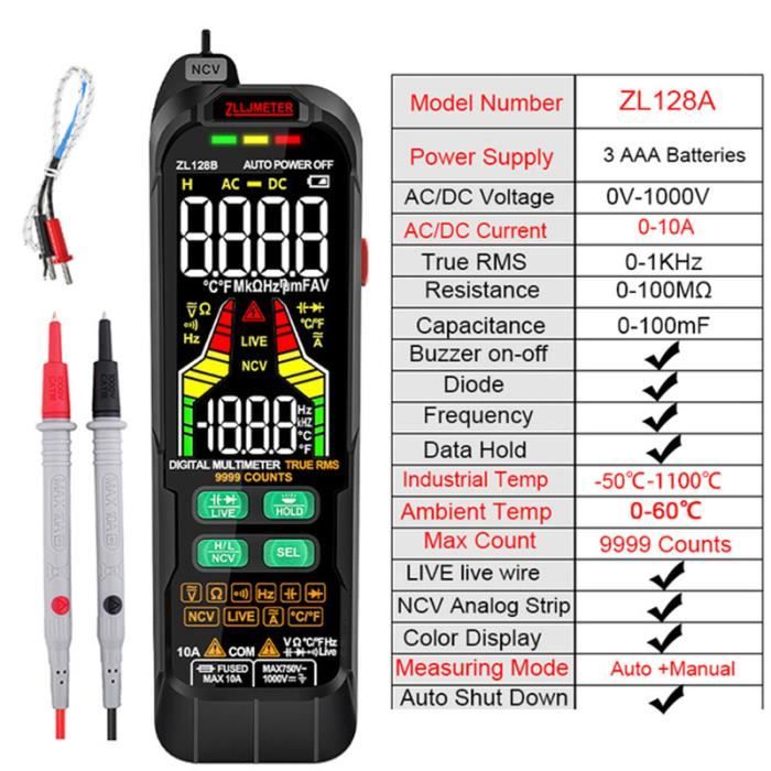 Multimètre Numérique,Multimètre numérique LCD ZL128,testeur de tension de  courant AC DC,puzzles itance,diode Ohm- ZL128A[D196] - Cdiscount Bricolage