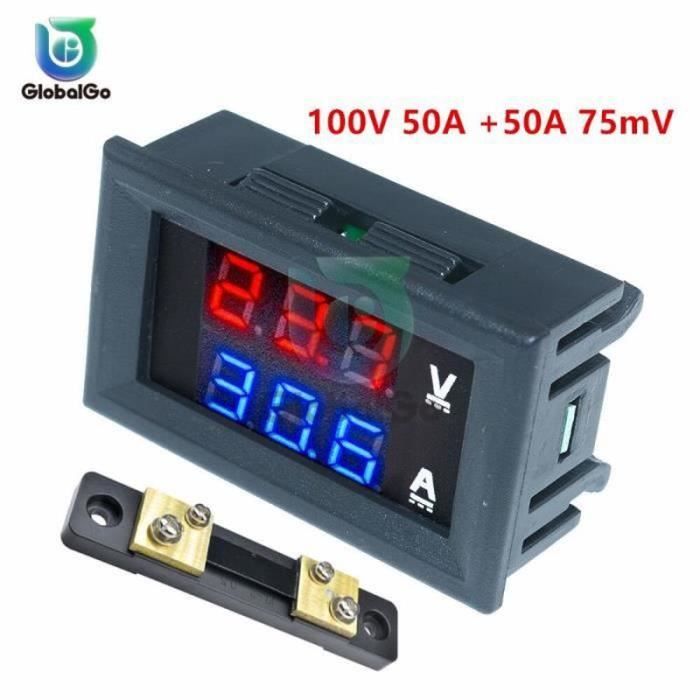 Dual Display Digital Volt Meter (4.5-30V) + 50A 75mV Shunt Resistor - For DC/AC Current Monitoring