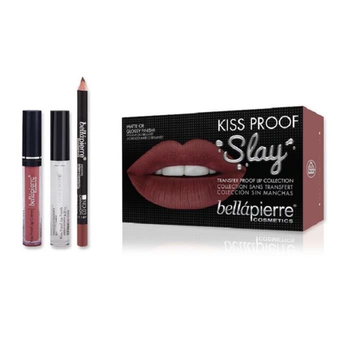 Bellapierre Baiser Proof Slay Lip Kit Muddy Rose Fini Mat 3 Pièces Fond De Teint Base Poudre