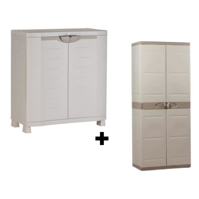 Armoire basse de rangement et armoire de rangement haute 4 tablettes - vue 4