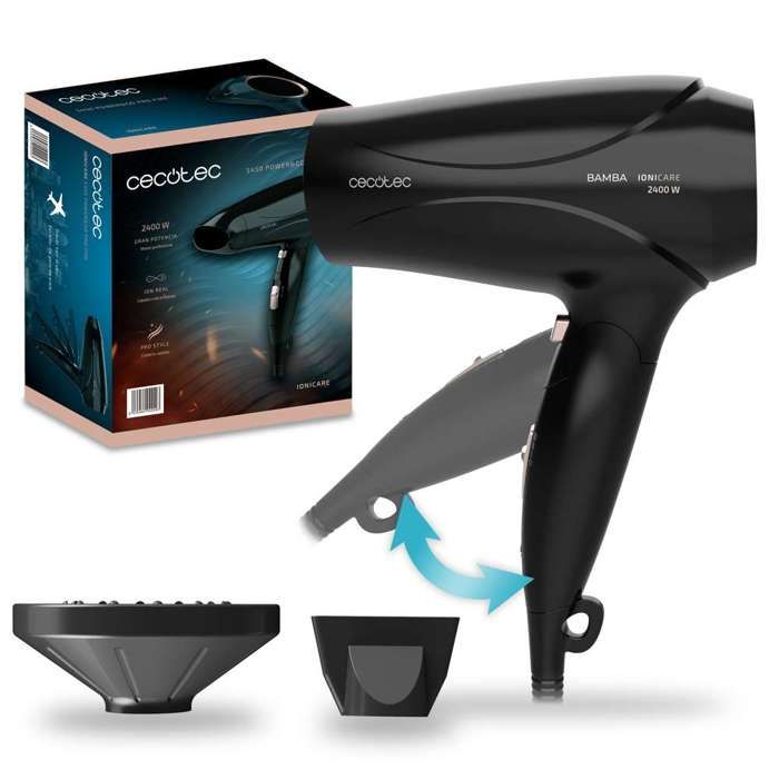 Cecotec Sèche Cheveux Ionique Compact avec Diffuseur Bamba IoniCare 5450 Power&Go Pro Fire. Puissance de 2400W avec