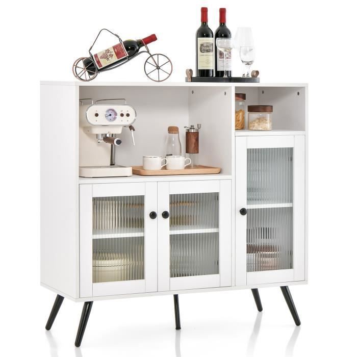 Meuble Bas Cuisine 3 Compartiments COSTWAY - Blanc, 110 X 42,5 X 88 Cm, Avec étagère Ouverte, Rangement Salon/salle à Manger