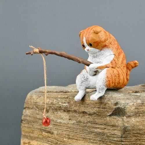 CRAZE Animal Model Cat Fishing Gashapon Toys Scotland Fold and Cat