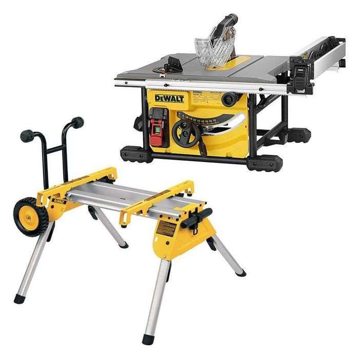Scie sur table DEWALT DWE7485 Ø 210mm + Piétement à roulettes DEWALT DE7400