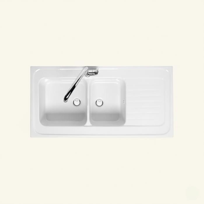 Evier céramique blanc Ewi IRÈNE à poser 2 bacs 1 égouttoir 600x1200