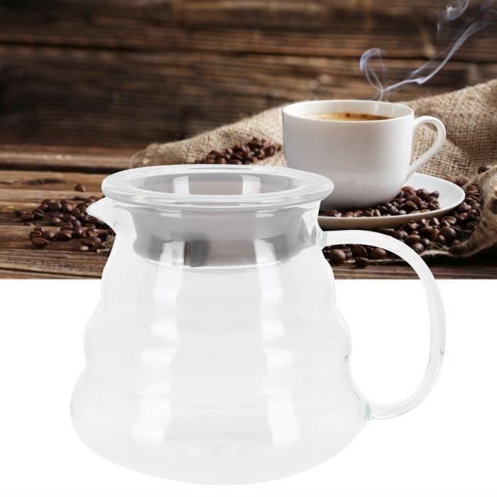 Carafe à Café En Verre Borosilicate 500ml Avec Couvercle - Transparente, Poignée Bois - Pour Café, Thé, Jus