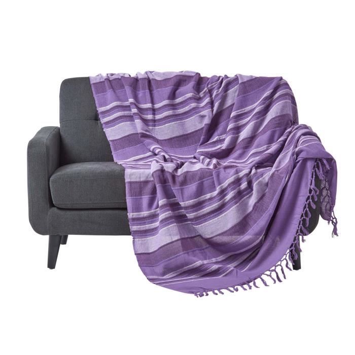 Jeté de lit ou de canapé à rayures Morocco Violet 255 x 360 cm Jeté de lit ou de canapé à rayures Morocco Violet 255 x 360 cm