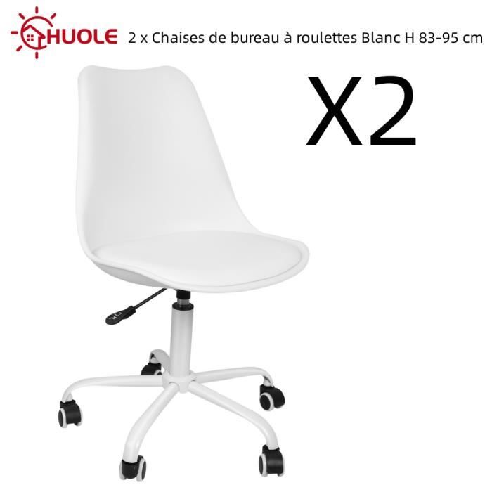 Chaises de bureau en PP design scandinave à roulettes Blanc Hauteur totale 83-95 cm - HUOLE - Lot de 2