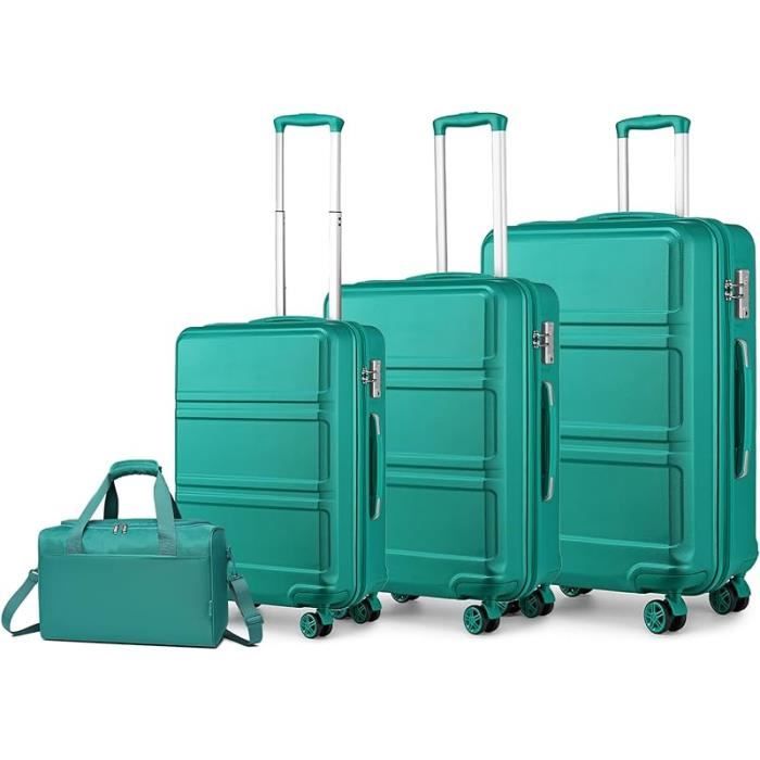 kono ensemble de valises légères en abs rigide avec serrure tsa + sac cabine ryanair 40 x 20 x 25 cm, turquoise, 4 piece set, bleu