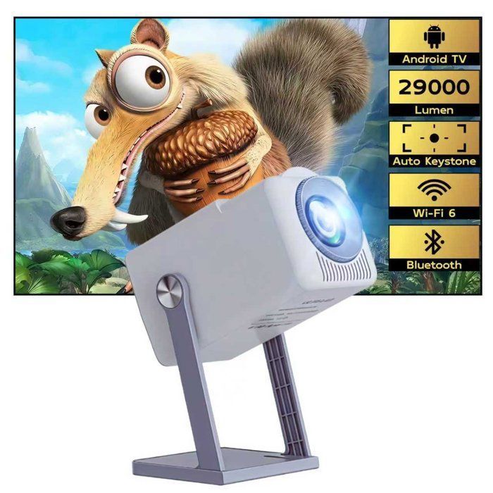 LaylaTang K300 Vidéoprojecteur 4K Android TV - 29000 Lumen - WiFi 6 - Projecteur Portable Auto Keystone - Rotation 360° - BT 5.0 - TV Son Photo