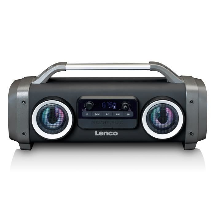 Enceinte Bluetooth étanche avec radio FM, lecteur USB/SD et effets lumineux Lenco SPR-100BK Noir