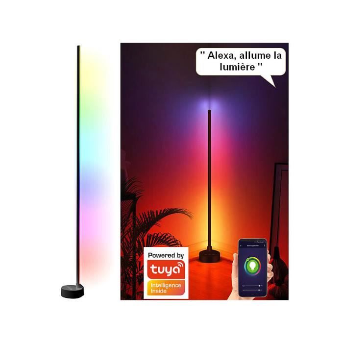 Lampe à pied LED connectée - Luminea - 750 lm - Commandes vocales - Couleur personnalisable - Noir