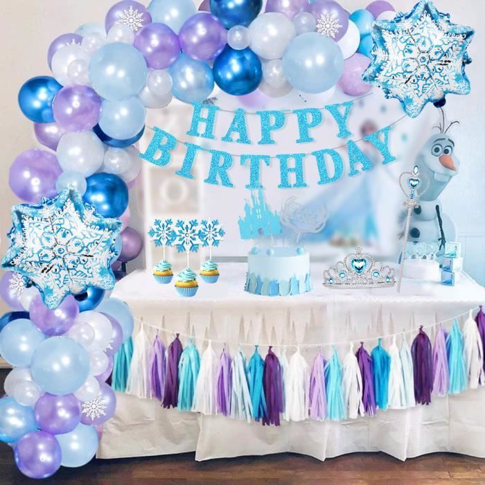 Frozen Ballon Decoration Anniversaire Fille Deco Mmtx Frozen Decorations Anniversaire Flocon Neige Avec Banniere Happy Birthday 75pc Cdiscount Maison