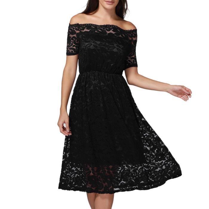 Femmes Vintage Encolure Robe Dentelle Soiree Formelle Manches Courtes Noir Noir Achat Vente Robe Bientot Le Black Friday Cdiscount