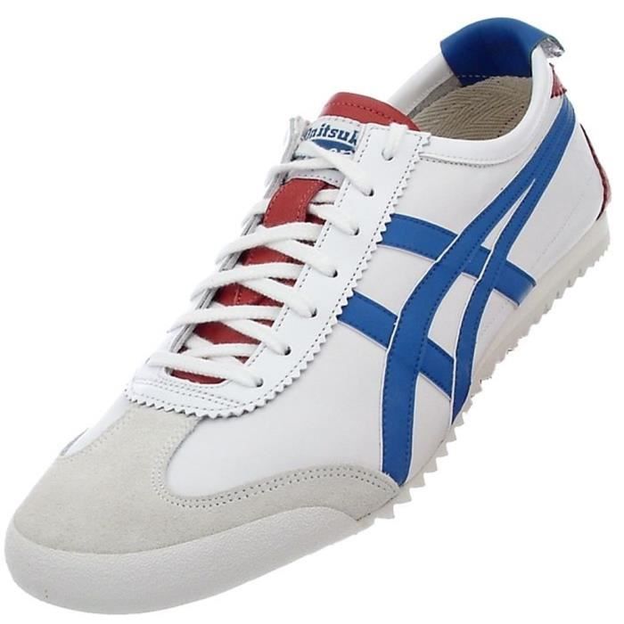 Baskets Asics Mexico 66 ASICS Blanc Homme Lacets Plat Cuir Blanc Cdiscount Chaussures