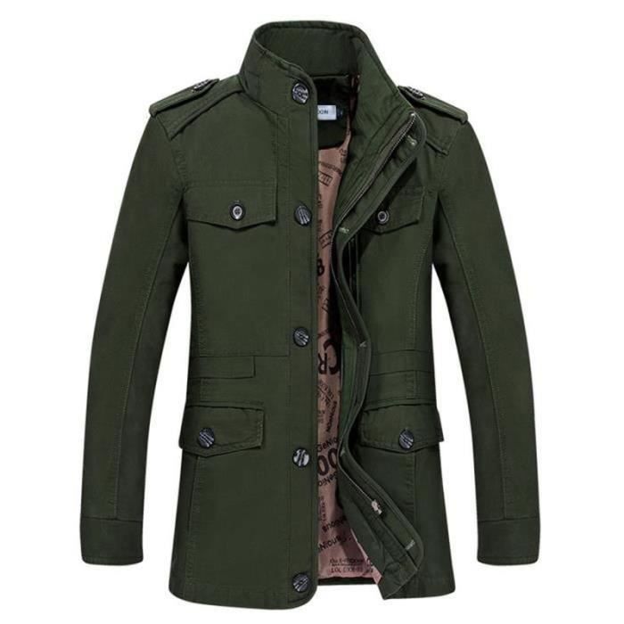Parka Homme Marque Nouveau Vetement Masculin Mode Loisir Svelte Longue Section Blouson Homme Single Breasted Vert Cdiscount Pret a Porter