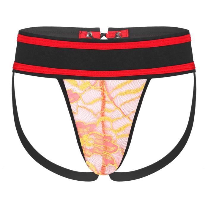YIZYIF String Sissy Homme Sexy Jocsktrap Ouvert Fesse Nue Slip Dentelle Gstring Tanga Erotique