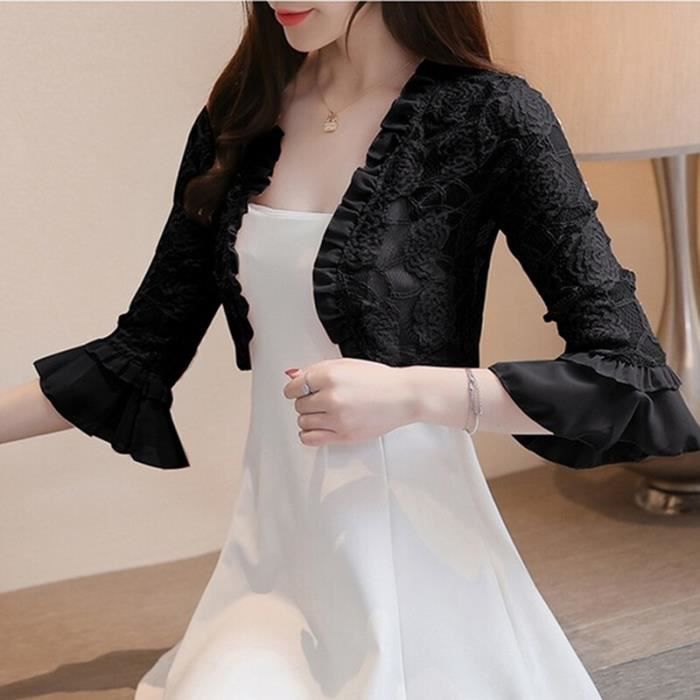 Cardigan Long Femme Dentelle Ajourée – Élégant Et Léger, Manches Longues, Couleur Unie