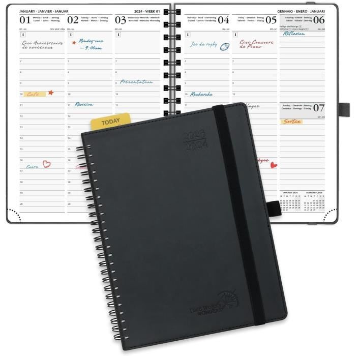 Agenda Semainier 2024 POPRUN – Vertical, 22x16.5 Cm, Couverture Rigide, Papier 100 G/m², De Jan à Déc 2024