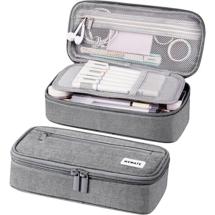 Tadipri Grande Capacité Trousse à Crayons Unisexe En Coton Velours Côtelé - Bleu Marine, Parfaite Pour Collège Et Voyage
