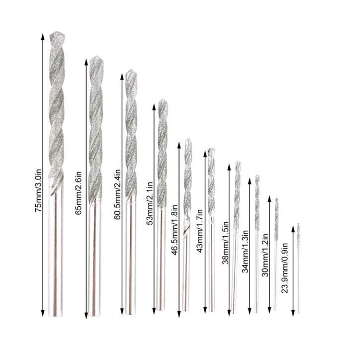 10 Pièces Mini Forets à Pointe de Diamant 0.8-4.0mm Forets Outils de Forage pour Métal Agate Pierres Précieuses Perles Pavés
